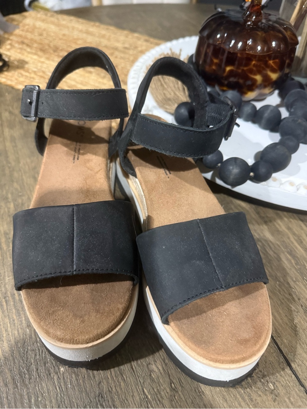 TOMS Black Espadrille Platform Sandal